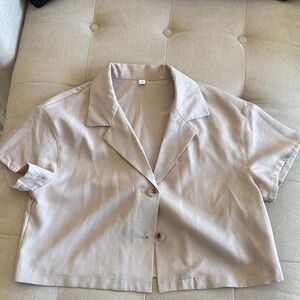 Beige Short Sleeve Button-Up Shirt
